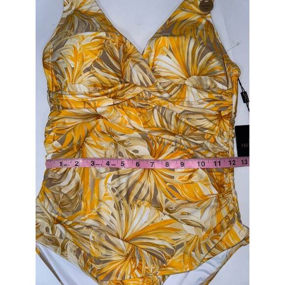 Niptuck Swimsuit Gold Yellow Floral Palm Print Multifit Cup Women 8 NWT - Picture 11 of 16